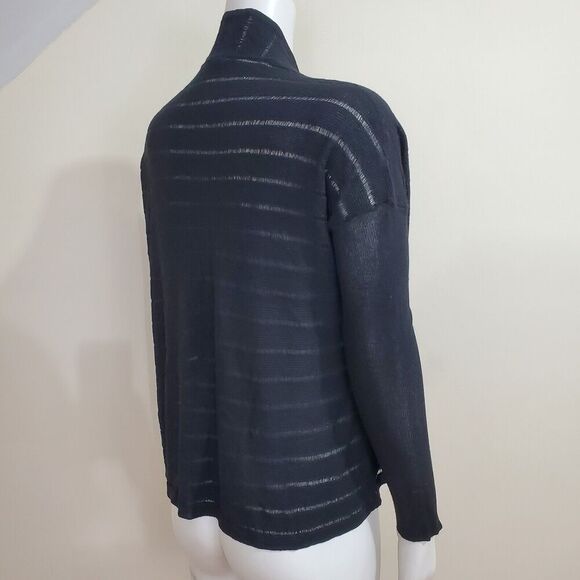 Eileen Fisher Black semi Sheer Open Front Cardigan Women PS Petite Small Viscose - Picture 3 of 8